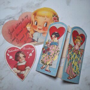 Vintage Valentine Assortment Set Of 3 Classic Love Cards Scrapbooking Gifting